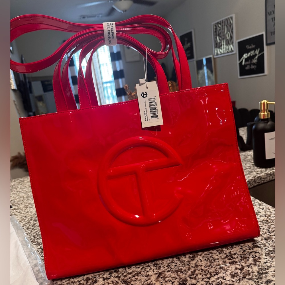 Telfar Medium Shopping Bag, Red Patent Leather